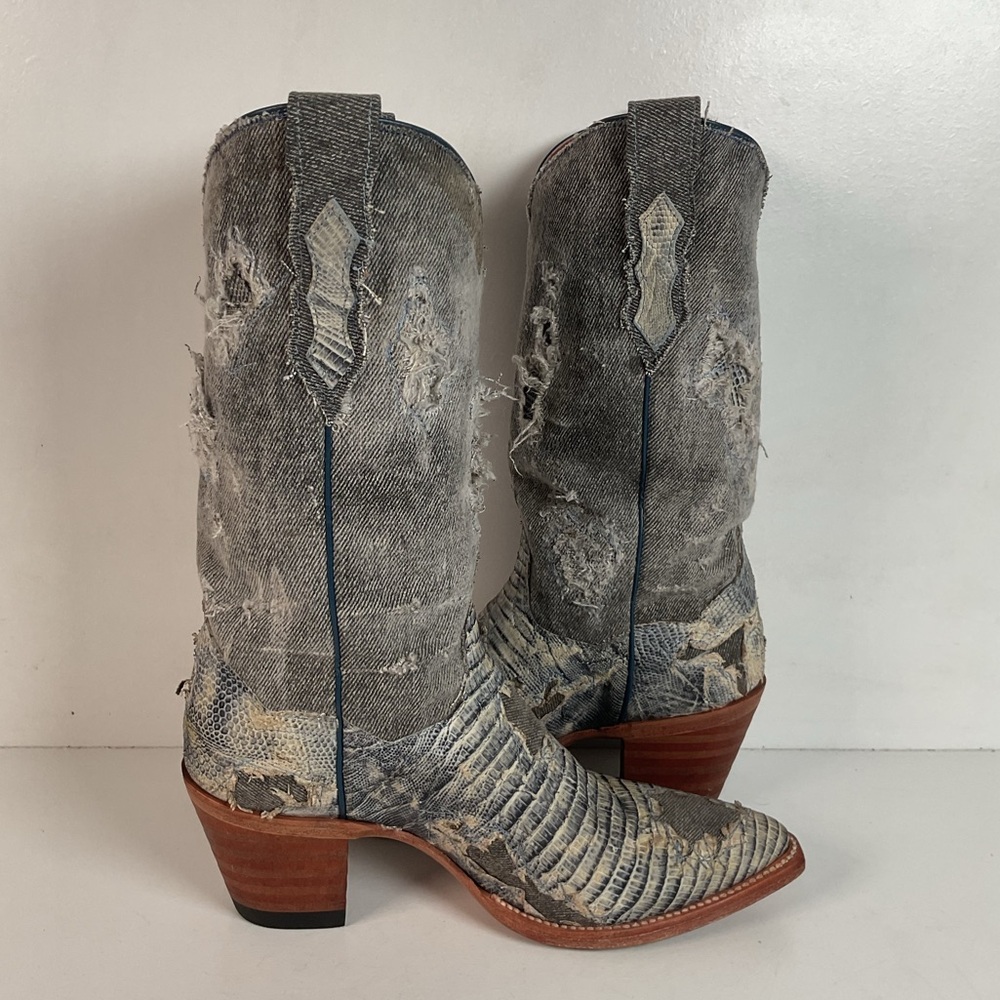 Dan Post Buckshot Lizard Cowgirl Boots 7.5 M Halloween Denim - Picture 13 of 16